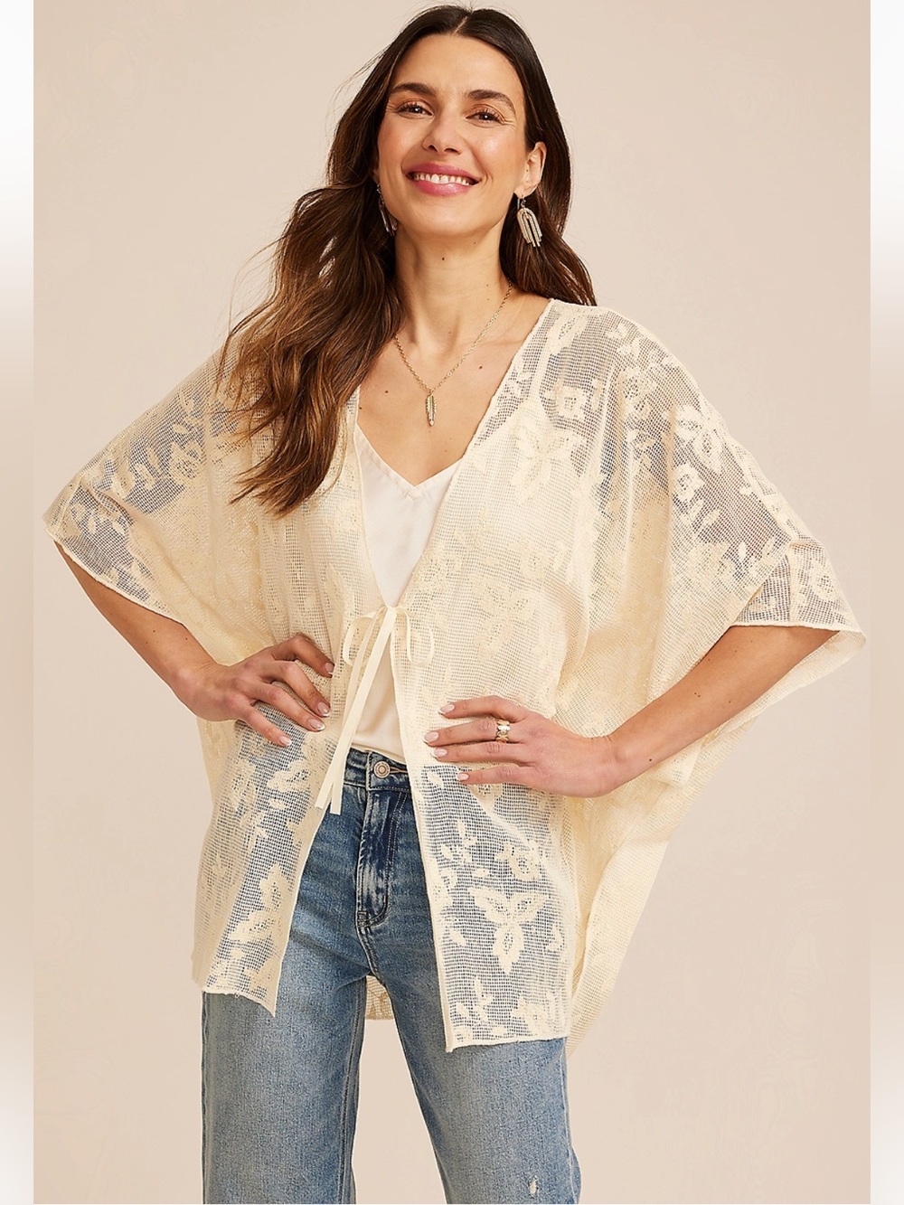 🆕 NWT Maurices Floral Crochet Tie-Front Kimono